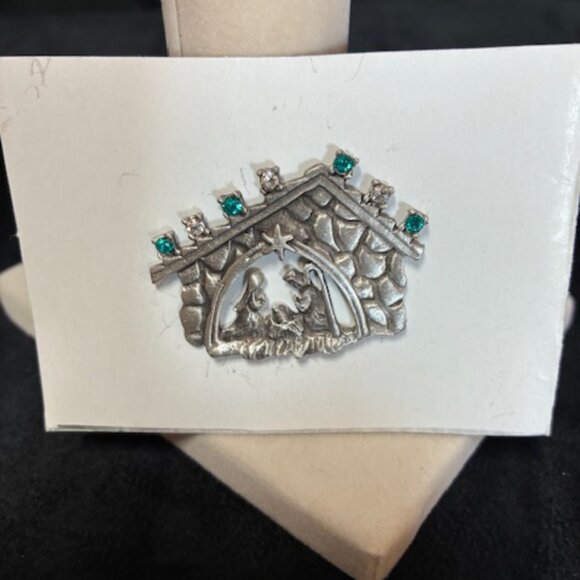Brooch Pin  - nativity with blue and diamond rhinestones. - Picture 1 of 3